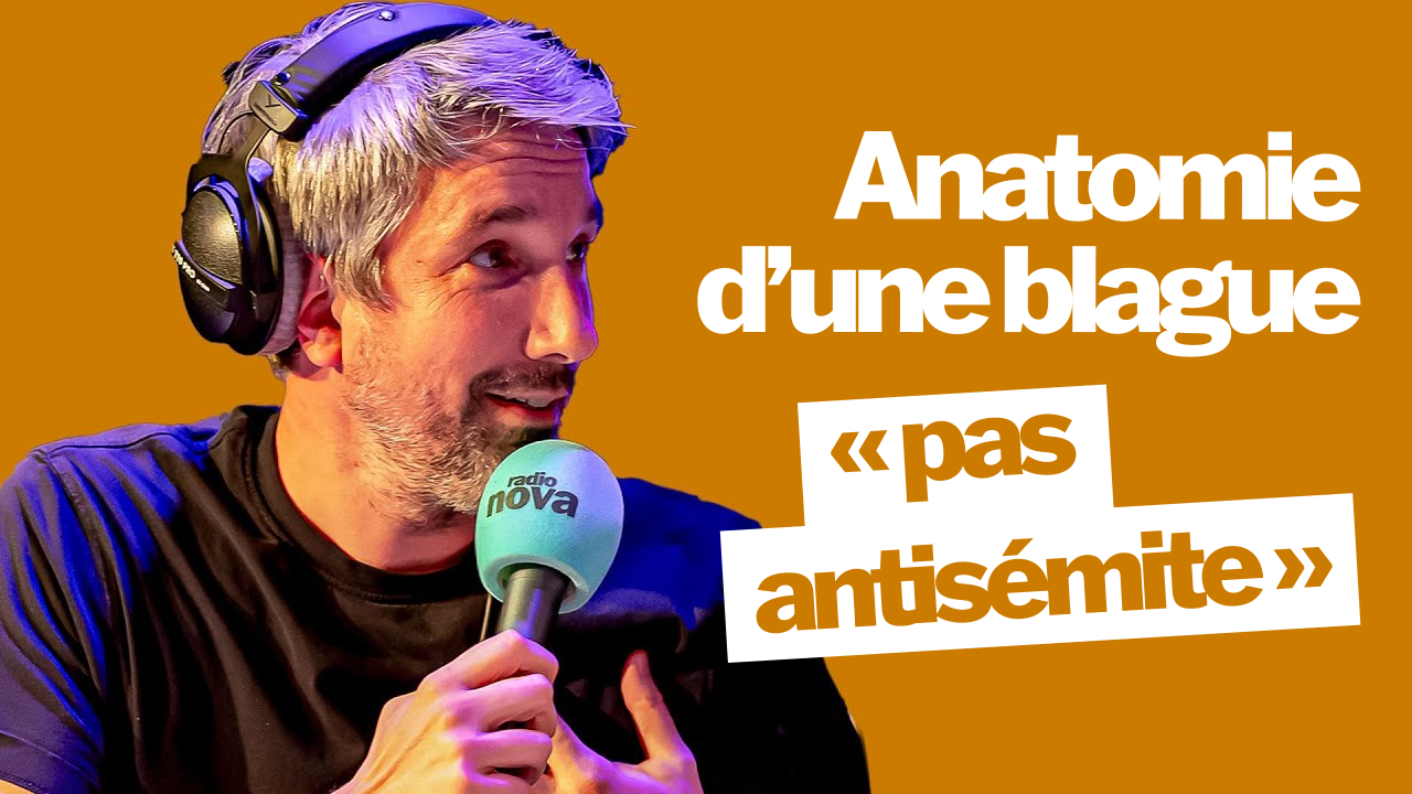 Photo de Guillaume Meurice d'une couverture "Radio Nova" avec écrit: Anatomie d'une blague "pas antisémite"