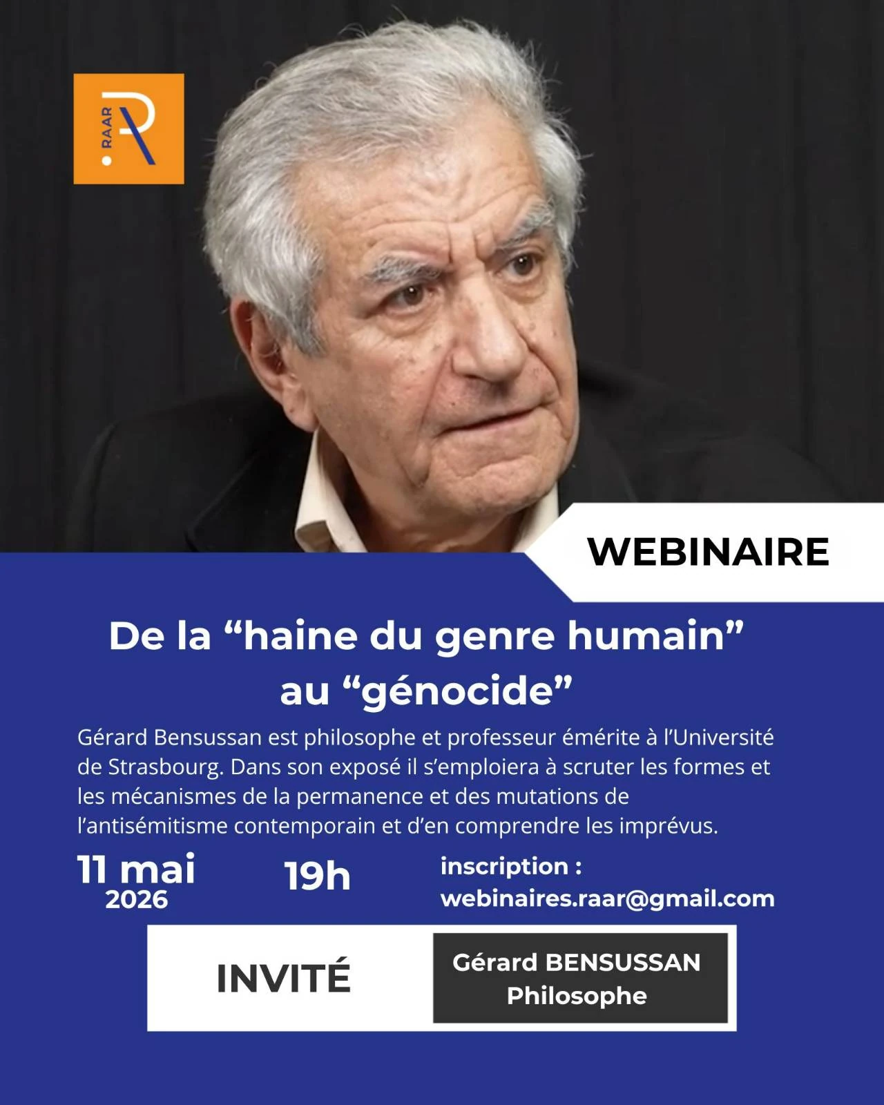 Gérard Bensussan est philosophe, professeur émérite à l’Université de Strasbourg. Dans son exposé, il s'emploiera à scruter les formes et les mécanismes de la permanence et des mutations de l'antisémitisme contemporain et d'en comprendre les imprévus.