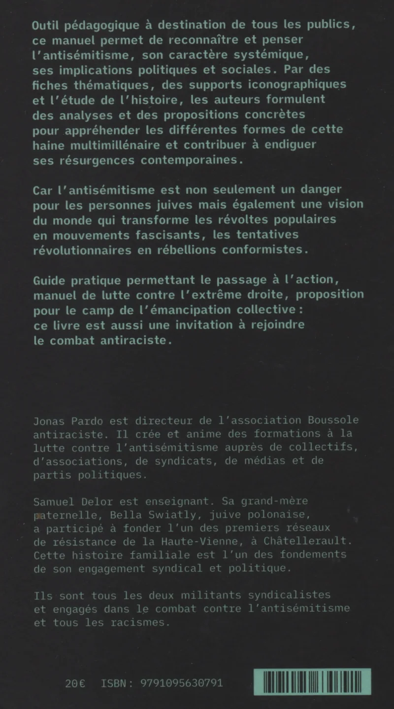 Quatrième de couverture du livre "Petit manuel de lutte contre l'antisémitisme" par Jonas Pardo et Samuel Delor
